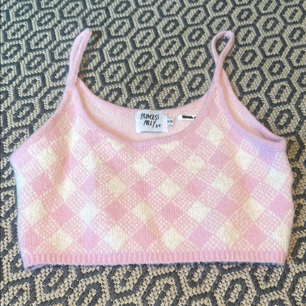 Princess Polly Pastel Pink and White Argyle Top